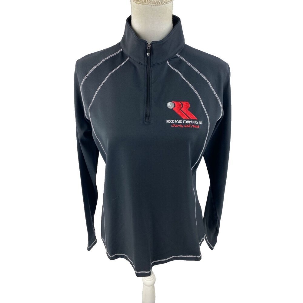 Footjoy FJ Womens M 1/4 Zip Jersey Midlayer Black Personalized‎ Golf Sweatshirt